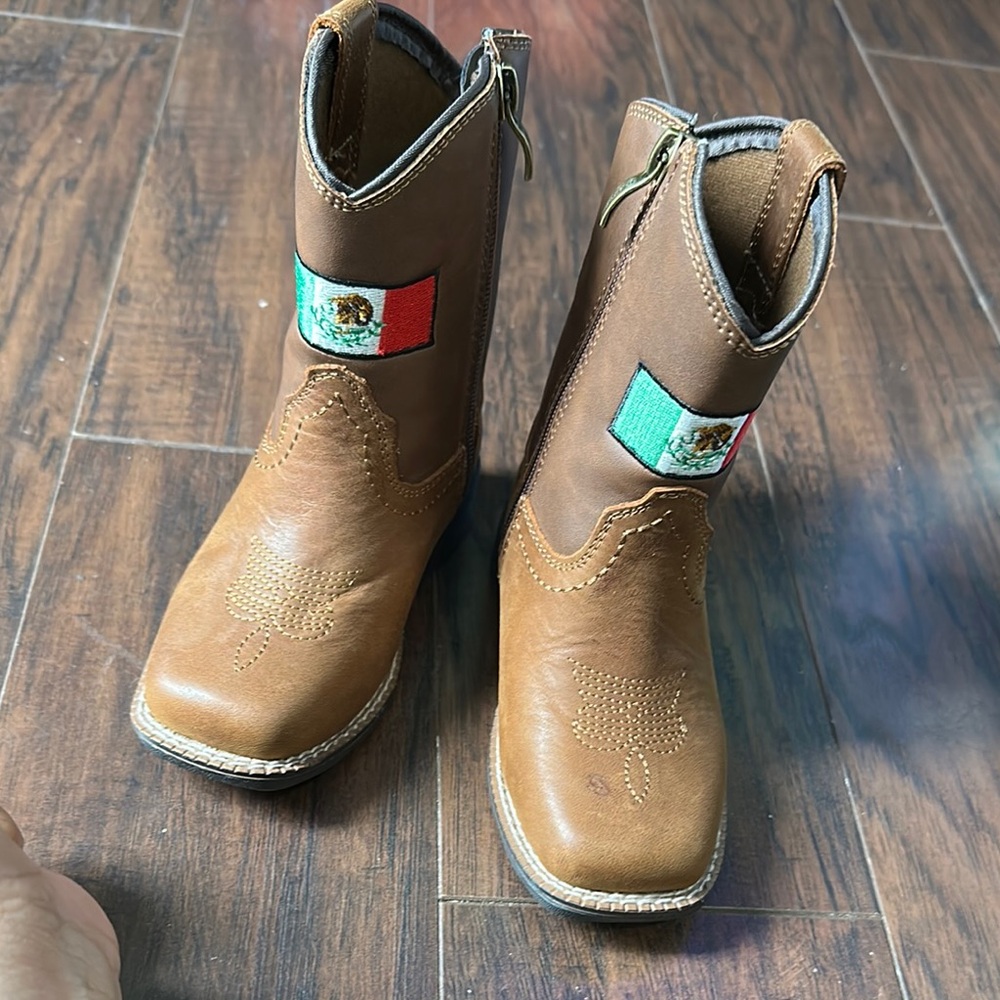Ariat Tan Kids Western Boots with Flag Detail
